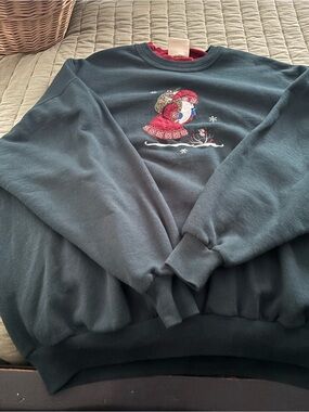 Christmas Dark Green Embroidered Crewneck Sweater